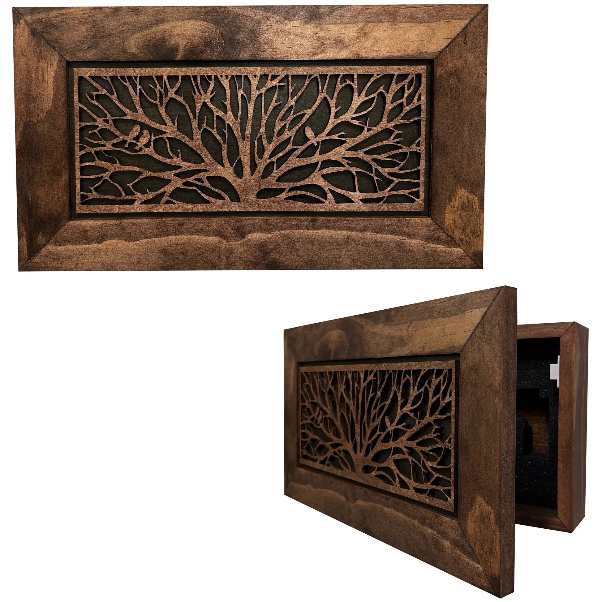 Wood Gun Cabinet Birds In A Tree Wall Decoration - Hidden Gun Safe To Securely Store Your Gun In Plain Sight Bellewood Designs