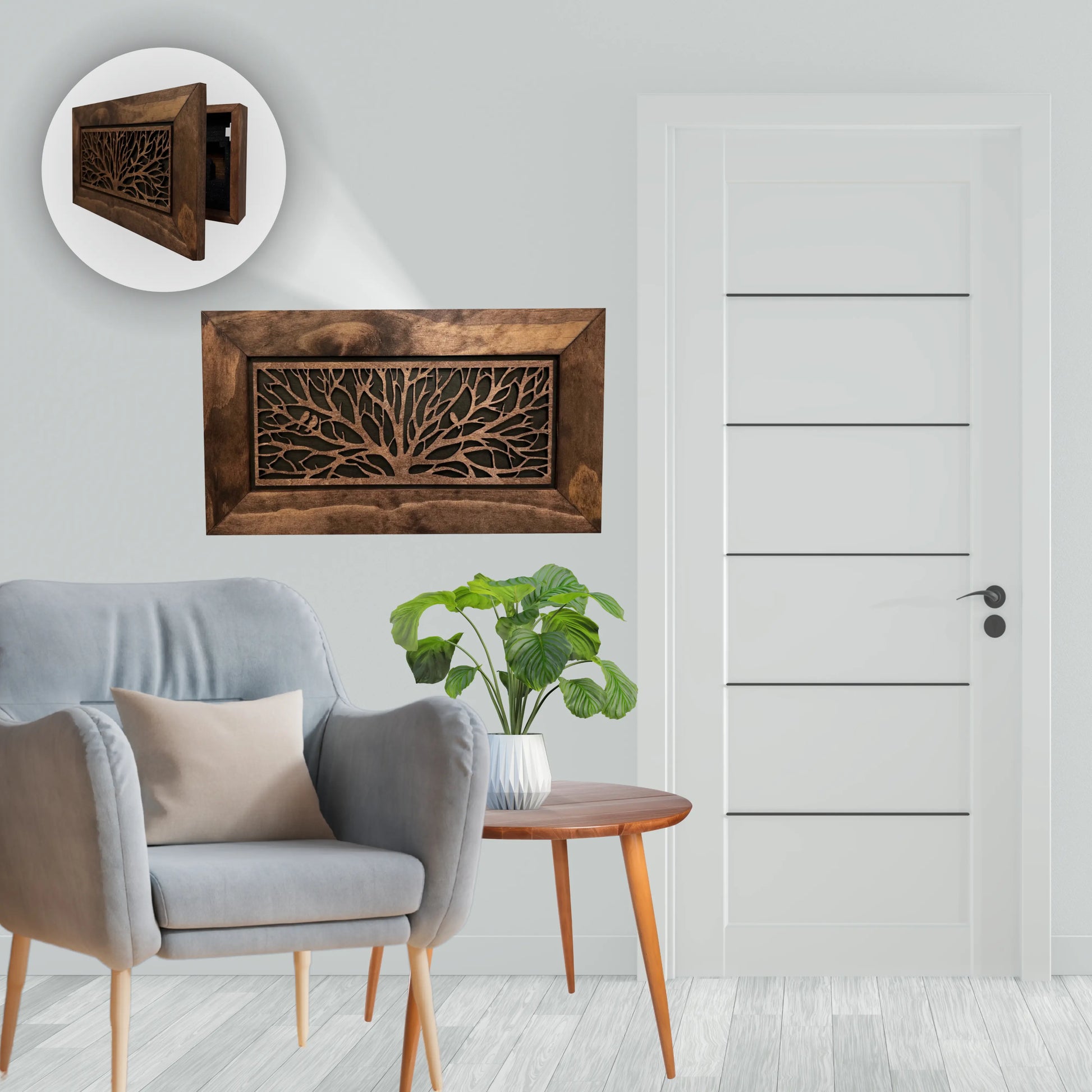 Wood Gun Cabinet Birds In A Tree Wall Decoration - Hidden Gun Safe To Securely Store Your Gun In Plain Sight Bellewood Designs