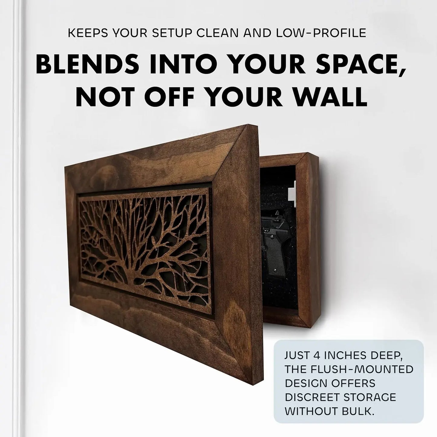 Wood Gun Cabinet Birds In A Tree Wall Decoration - Hidden Gun Safe To Securely Store Your Gun In Plain Sight Bellewood Designs