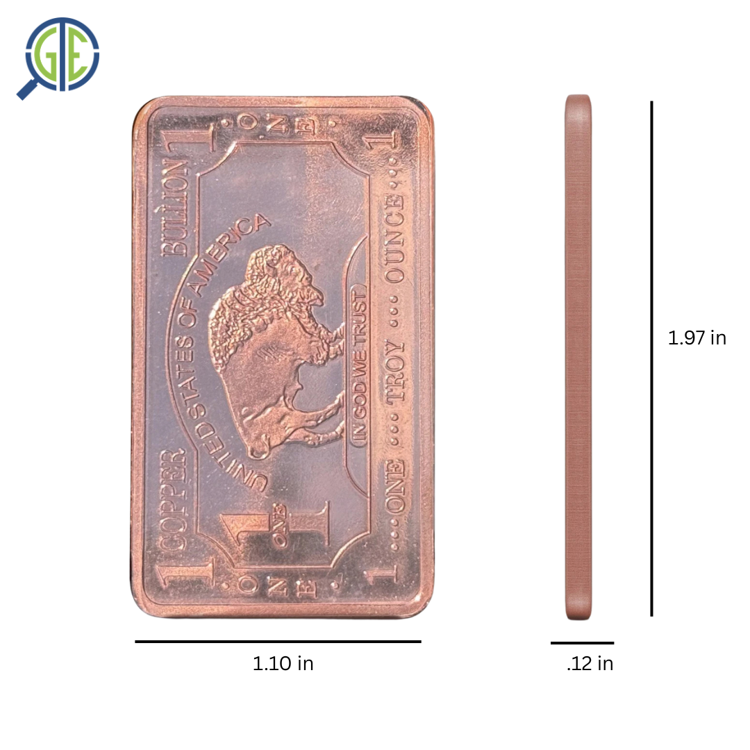 1 oz One Troy Ounce USA American Buffalo .999 Fine Copper Bar Ingot Cu Element - GOLD TESTING EQUIPMENT