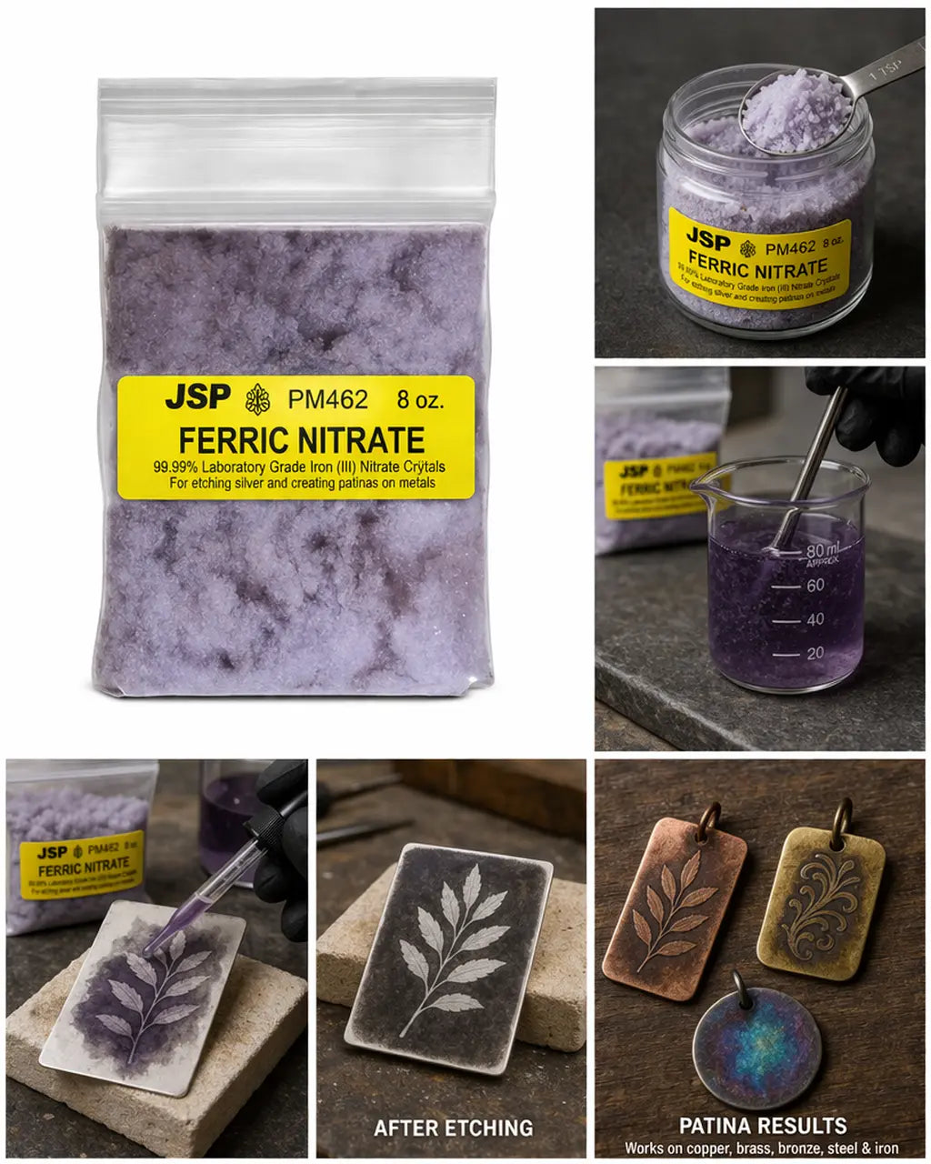 Ferric Nitrate 8 oz (Iron III Nitrate) – Silver Etching & Patina Chemical for Jewelry, Copper, Brass & Metal Finishing JSP