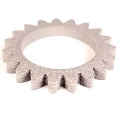 Angled view of an Aluminum 6061 Filamet gear showcasing its toothed ring shape on a white background
