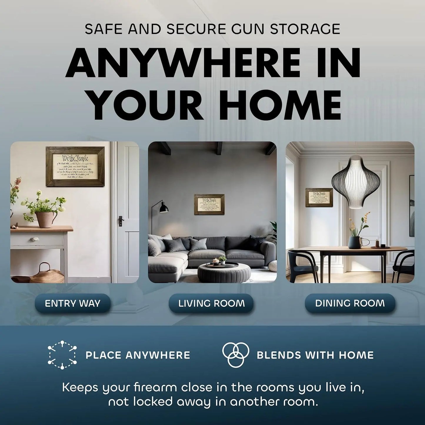 We The People Constitution Gun Concealment Furniture - Handcrafted Hidden Gun Storage Wall Decor - Hidden Safe Furniture with Magnetic Lock for Quick Access & Storage - Made in USA Bellewood Designs