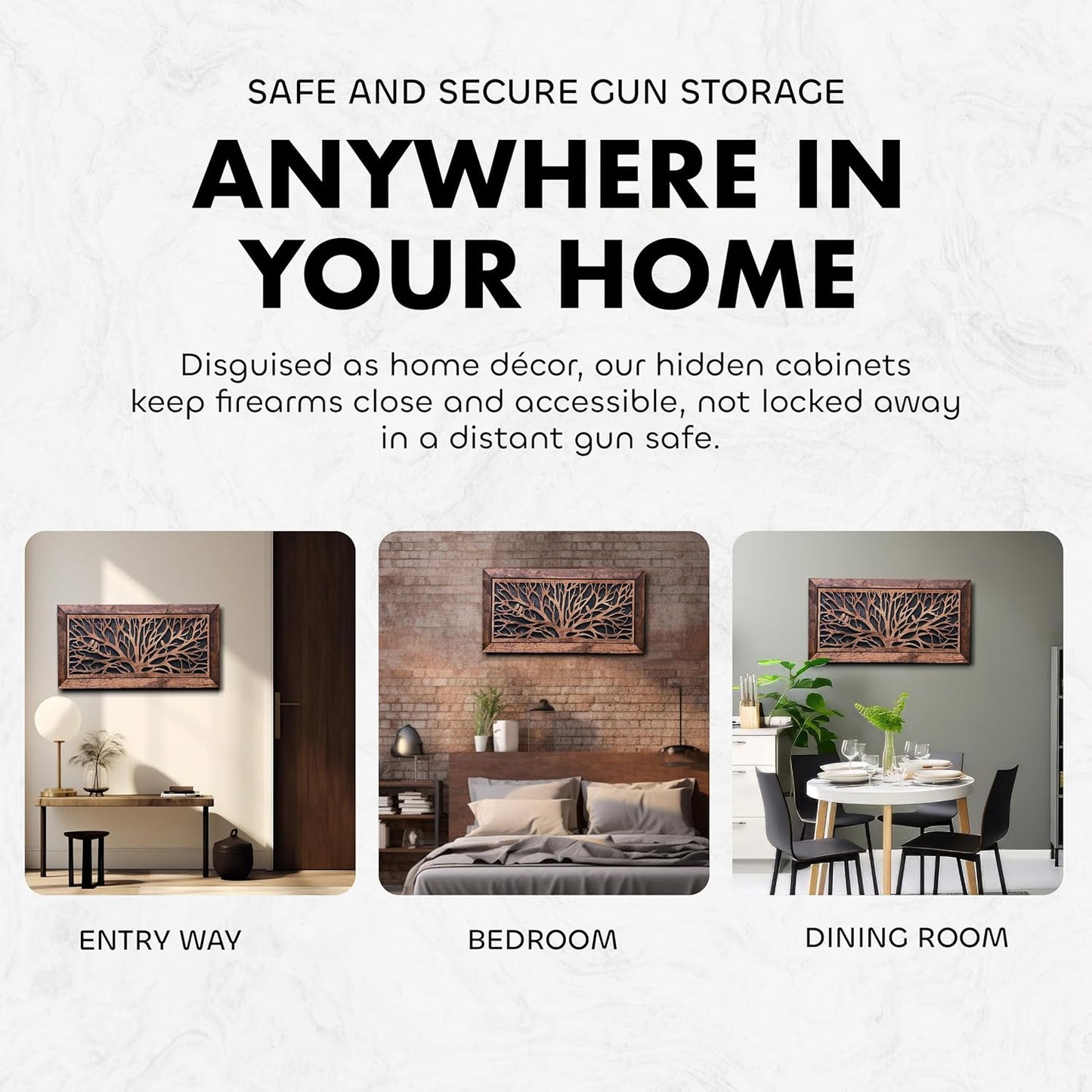 Birds in a Tree Large Gun Concealment Decor - Handcrafted Wooden Gun Cabinets - Gun Shelf Hidden Storage for Rifles, Shotguns, & Handguns - Quick Access Hidden Wall Safe