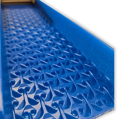 Close-up of The Boss Clean Up Sluice Kit Micro 2nd Gen showcasing blue riffle mat on white background