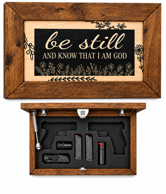 Bible Verse Decorative & Secure Wall-Mounted Gun Cabinet - Be Still and Know That I am God Psalm 46:10 Gun Safe