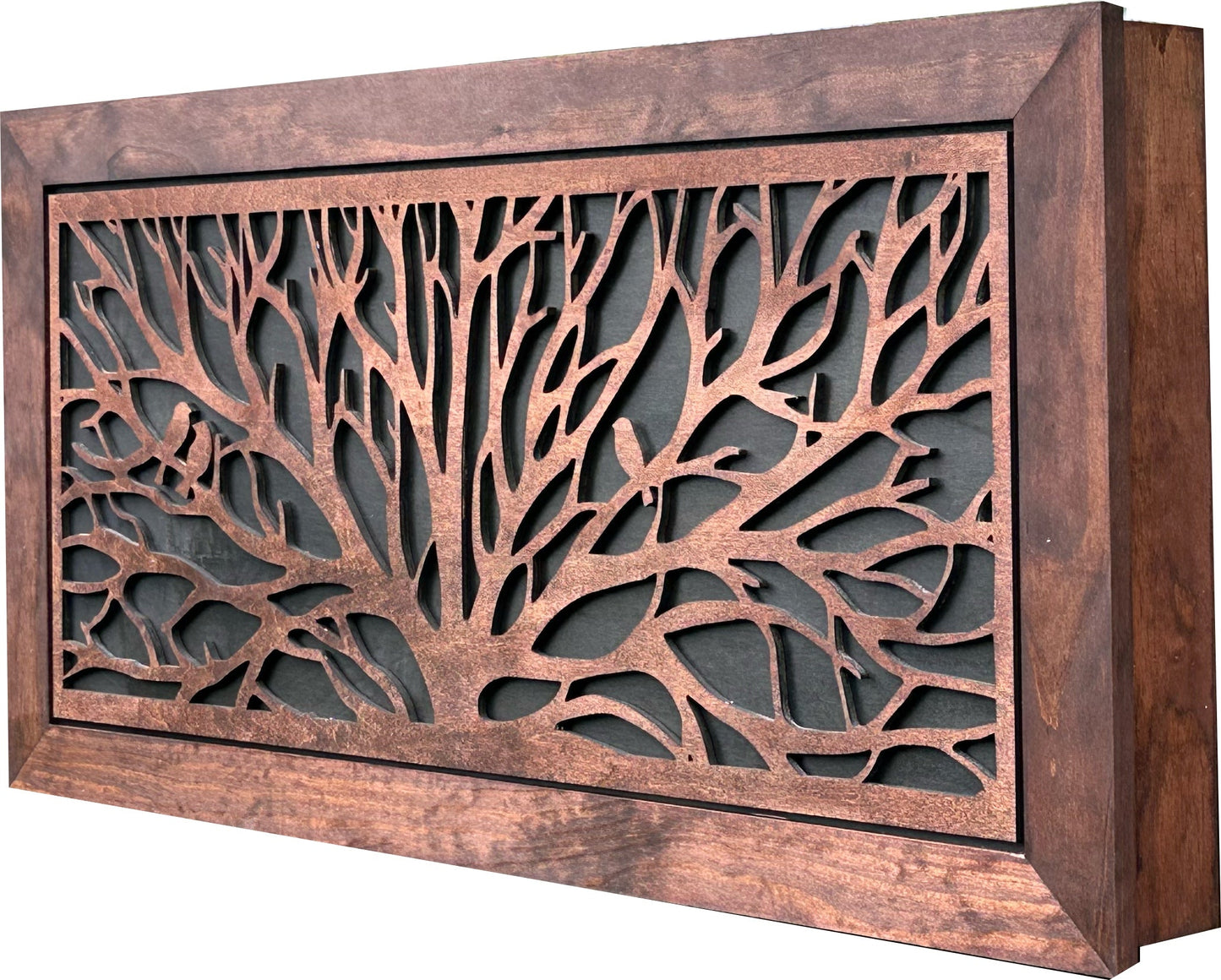 Birds in a Tree Large Gun Concealment Decor - Handcrafted Wooden Gun Cabinets - Gun Shelf Hidden Storage for Rifles, Shotguns, & Handguns - Quick Access Hidden Wall Safe