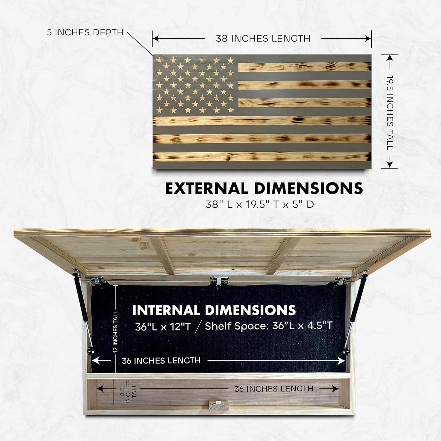 Large American Flag Gun Safe - Quick Access Hidden Gun Safe for Rifles, Shotguns, & Handguns - Gun Concealment Furniture with Magnetic Lock - Gun Self Hidden Storage (Gray) Bellewood Designs
