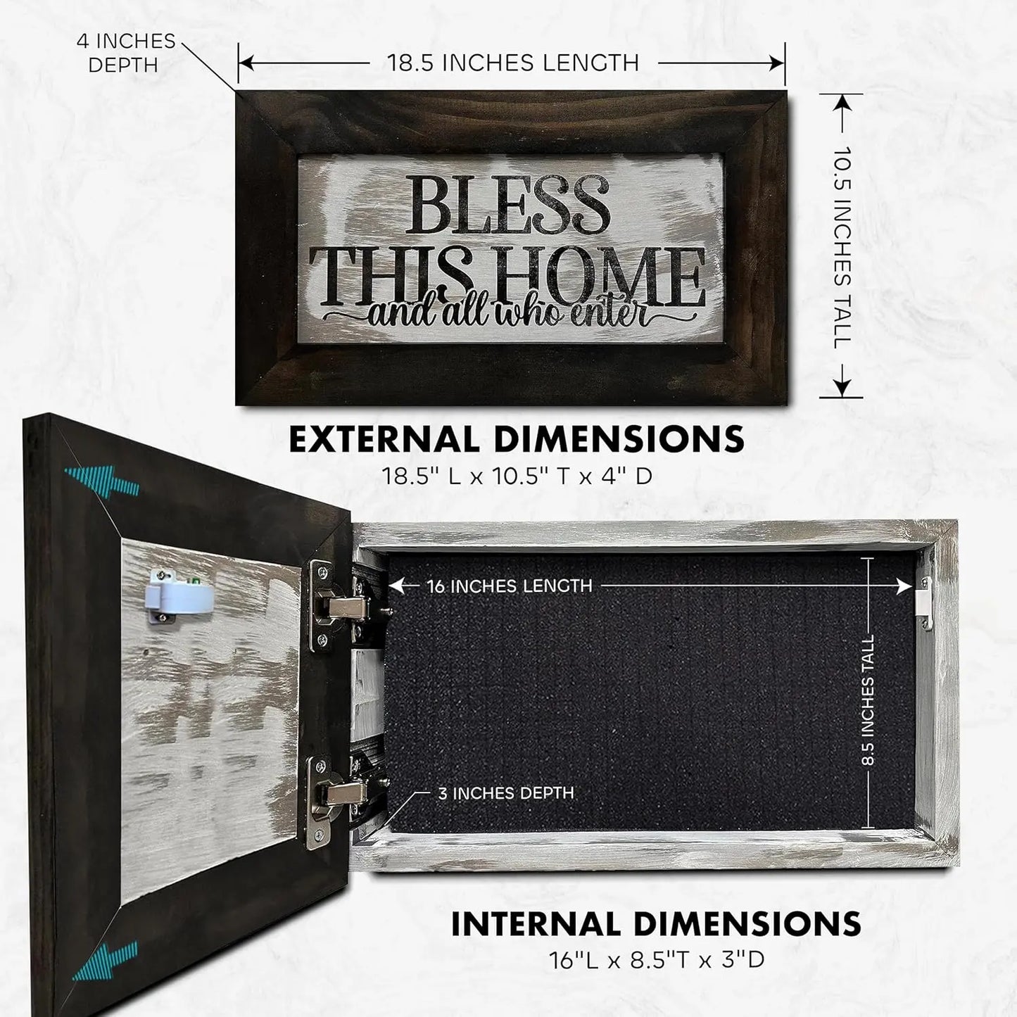 Bless This Home and All Who Enter Hidden Gun Storage Wall Decor - Hand-Painted Gun Concealment Decor - Gun Shelf Hidden Storage with Magnetic Lock for Quick Access - Made In USA Bellewood Designs