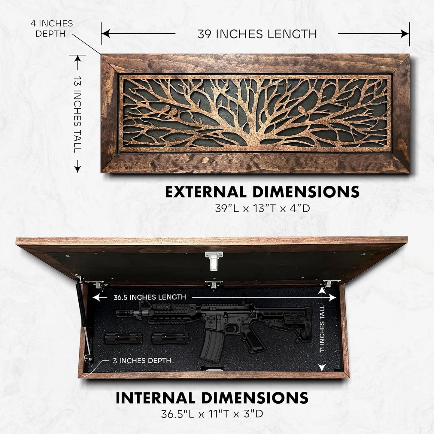 Large Birds in a Tree Gun Concealment Furniture, Concealed Shelf, Hidden Storage for Rifles, Shotguns, & Handguns