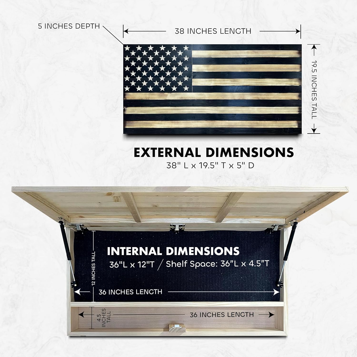 Large American Flag Gun Safe - Quick Access Hidden Gun Safe for Rifles, Shotguns, & Handguns - Gun Concealment Furniture with Magnetic Lock - Gun Self Hidden Storage (Black) Bellewood Designs