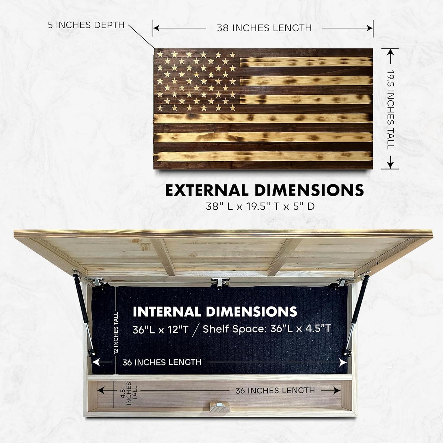 Large American Flag Gun Safe - Quick Access Hidden Gun Safe for Rifles, Shotguns, & Handguns - Gun Concealment Furniture with Magnetic Lock - Gun Self Hidden Storage (Red Mahogany) Bellewood Designs
