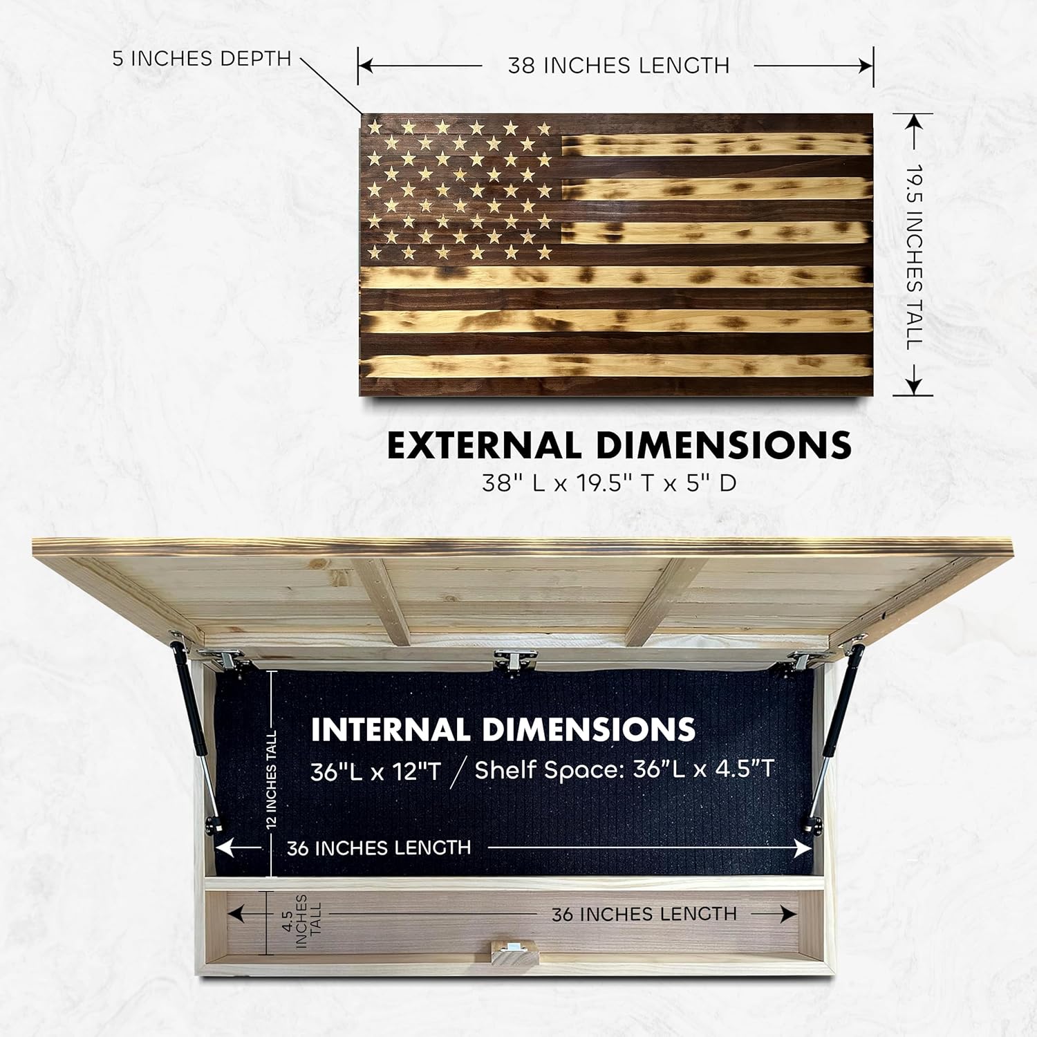 Large American Flag Gun Safe - Quick Access Hidden Gun Safe for Rifles, Shotguns, & Handguns - Gun Concealment Furniture with Magnetic Lock - Gun Self Hidden Storage (Red Mahogany) Bellewood Designs