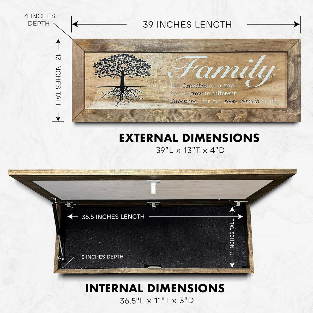 Large Hidden Gun Storage Cabinet with Family Tree Design & Magnetic Lock