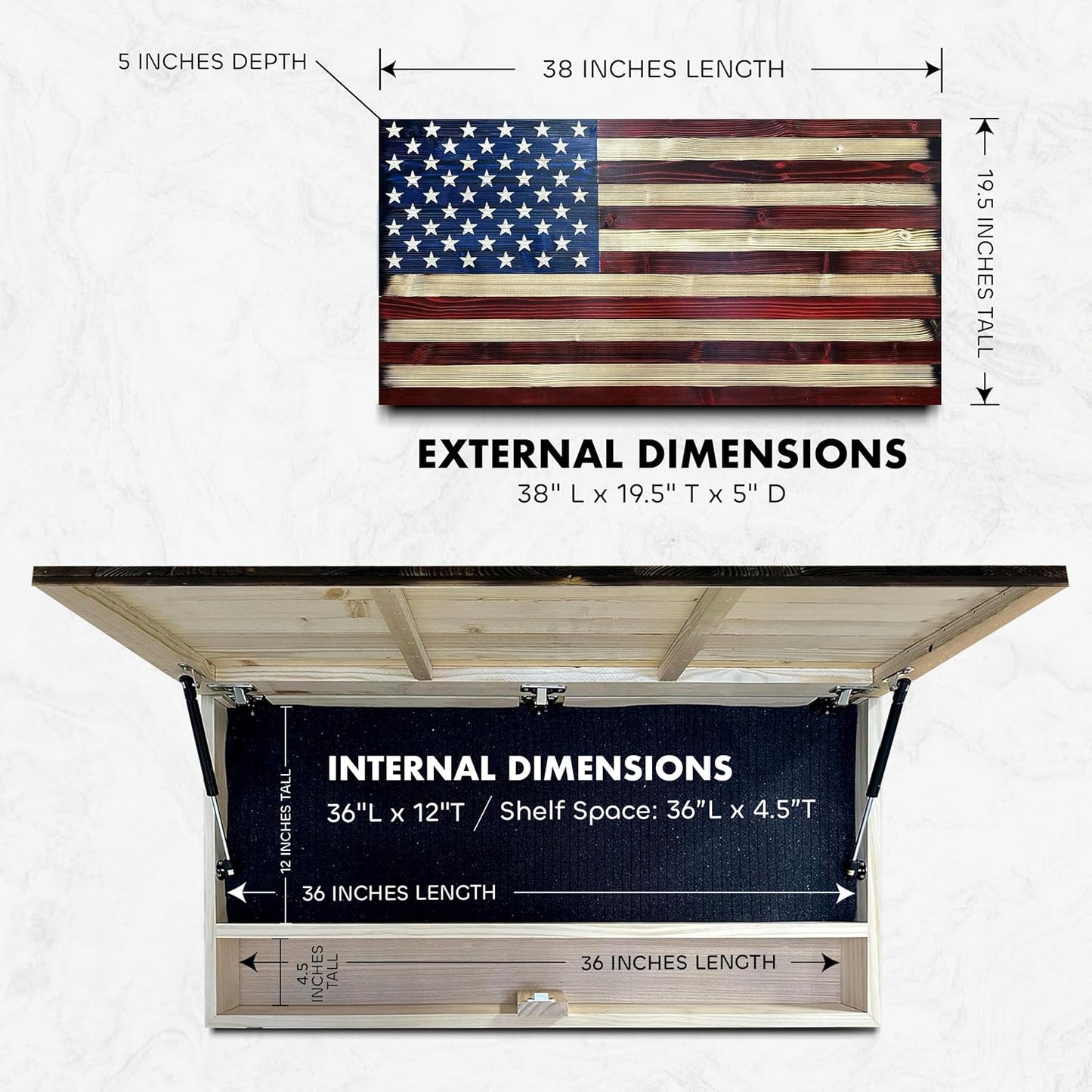 Large American Flag Gun Safe - Quick Access Hidden Gun Safe for Rifles, Shotguns, & Handguns - Gun Concealment Furniture with Magnetic Lock - Gun Self Hidden Storage (Red and Blue) Bellewood Designs