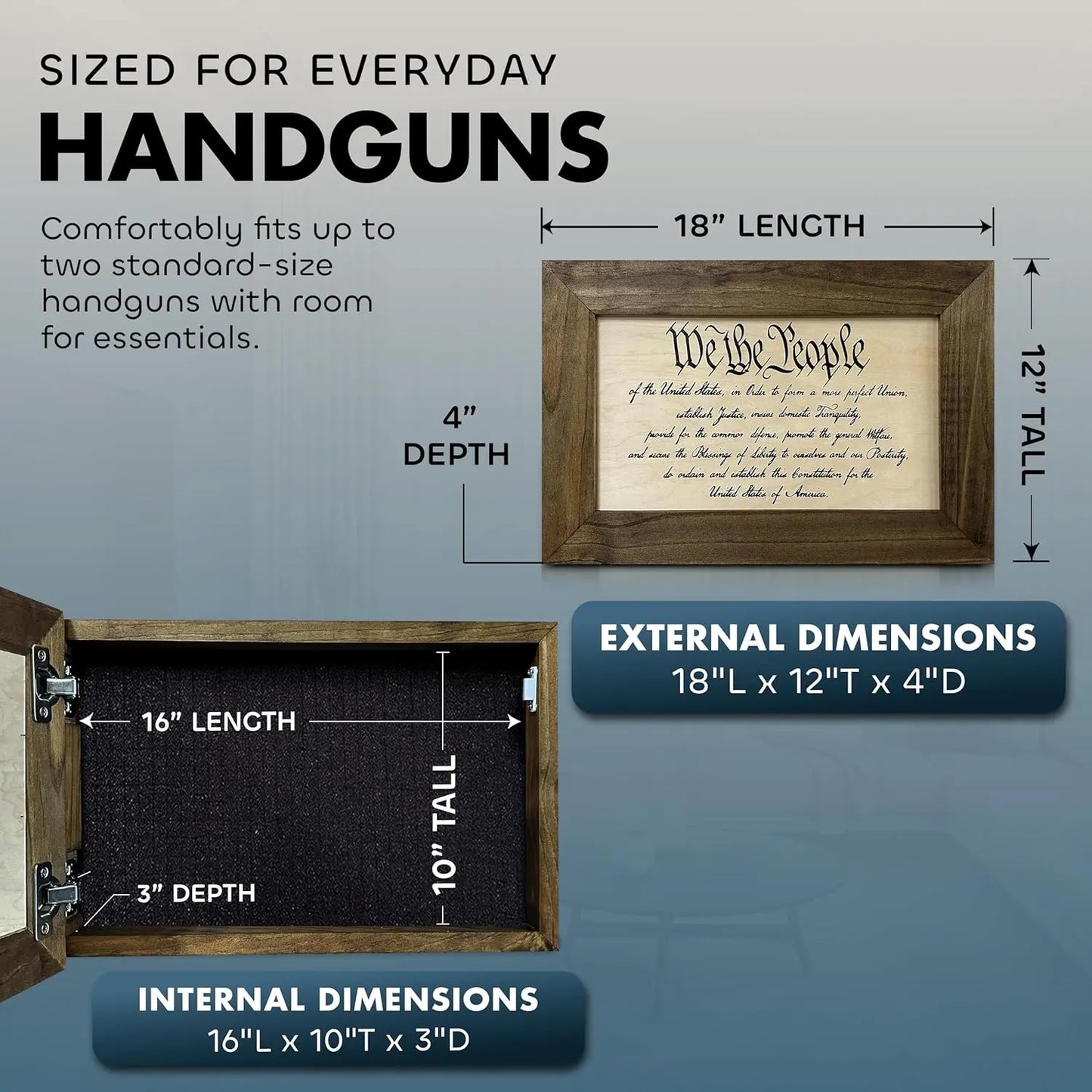We The People Constitution Gun Concealment Furniture - Handcrafted Hidden Gun Storage Wall Decor - Hidden Safe Furniture with Magnetic Lock for Quick Access & Storage - Made in USA Bellewood Designs