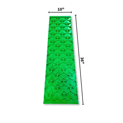 Green 10X36 Vortex Dream Mat sluice mat with molded riffles, marked 10 inches wide by 36 inches long