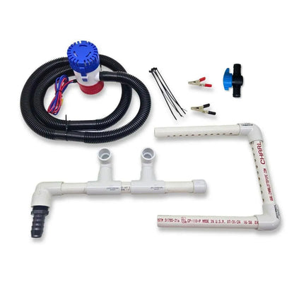 Top view of 4X16 Micro Banker Kit with Pump and Dream Mat showcasing pump, hose, and PVC fittings on white background