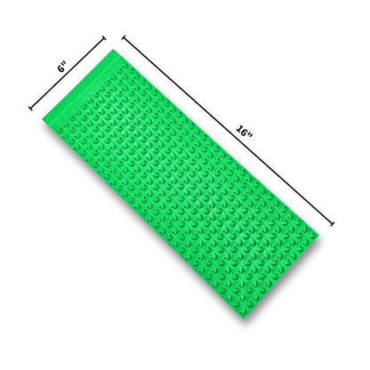 Angled 6X16 Micro Sluice Mat showcasing green repeating riffle pattern with 6-inch and 16-inch markings on white background