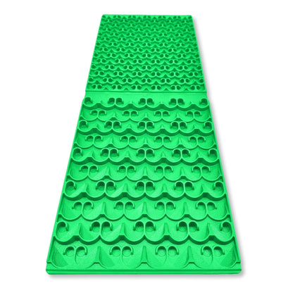 Bright green rubber gold sluice box mat with raised repeating riffle patterns.