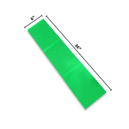 Angled view of 8X36 Micro Sluice Mat showcasing its green textured surface and 8 by 36 inch measurements on white background