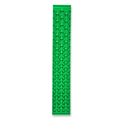 Front view of 8X48 Dredge Dream Mat showcasing a repeating raised green pattern on a white background