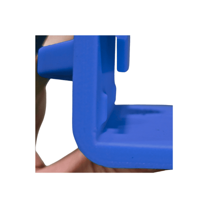 Close-up view of Adventure Sluice Extender Clip showcasing blue 3D-printed construction in a hand-held product photo