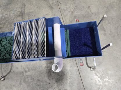 Top view of 10x42 Speed Banker unclassified power sluice with Dream Mat and metal grizzly sections