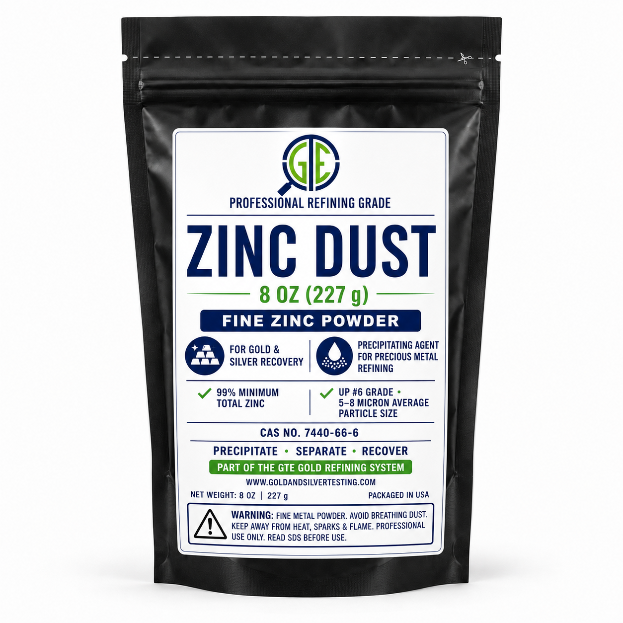 GTE Zinc Dust – UP #6 Fine Zinc Powder for Precious Metal Recovery, Refining, Plating and Industrial Applications