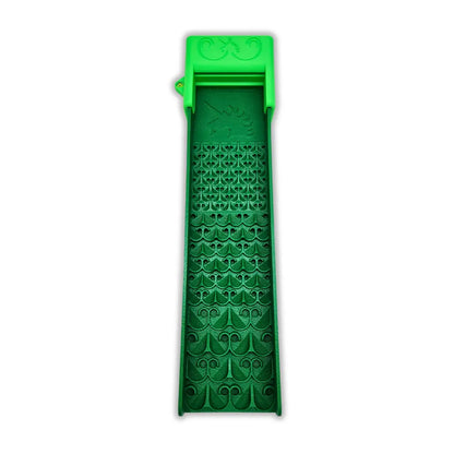 Front view of 4X16 Adventure Sluice Box with Header Box Kit showcasing green Dream Mat riffles on white background