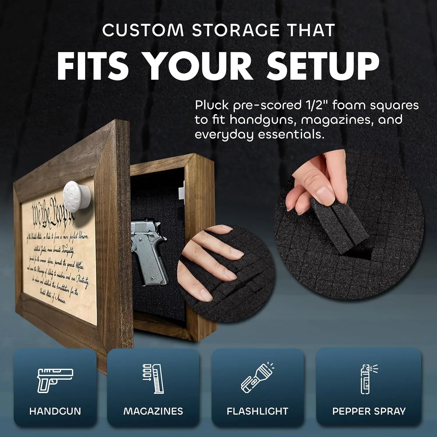 We The People Constitution Gun Concealment Furniture - Handcrafted Hidden Gun Storage Wall Decor - Hidden Safe Furniture with Magnetic Lock for Quick Access & Storage - Made in USA Bellewood Designs