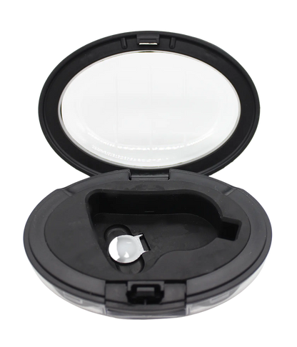 Open view of 30x 60x LED eye loupe magnifier showcasing its large lens and hinged case on a transparent background