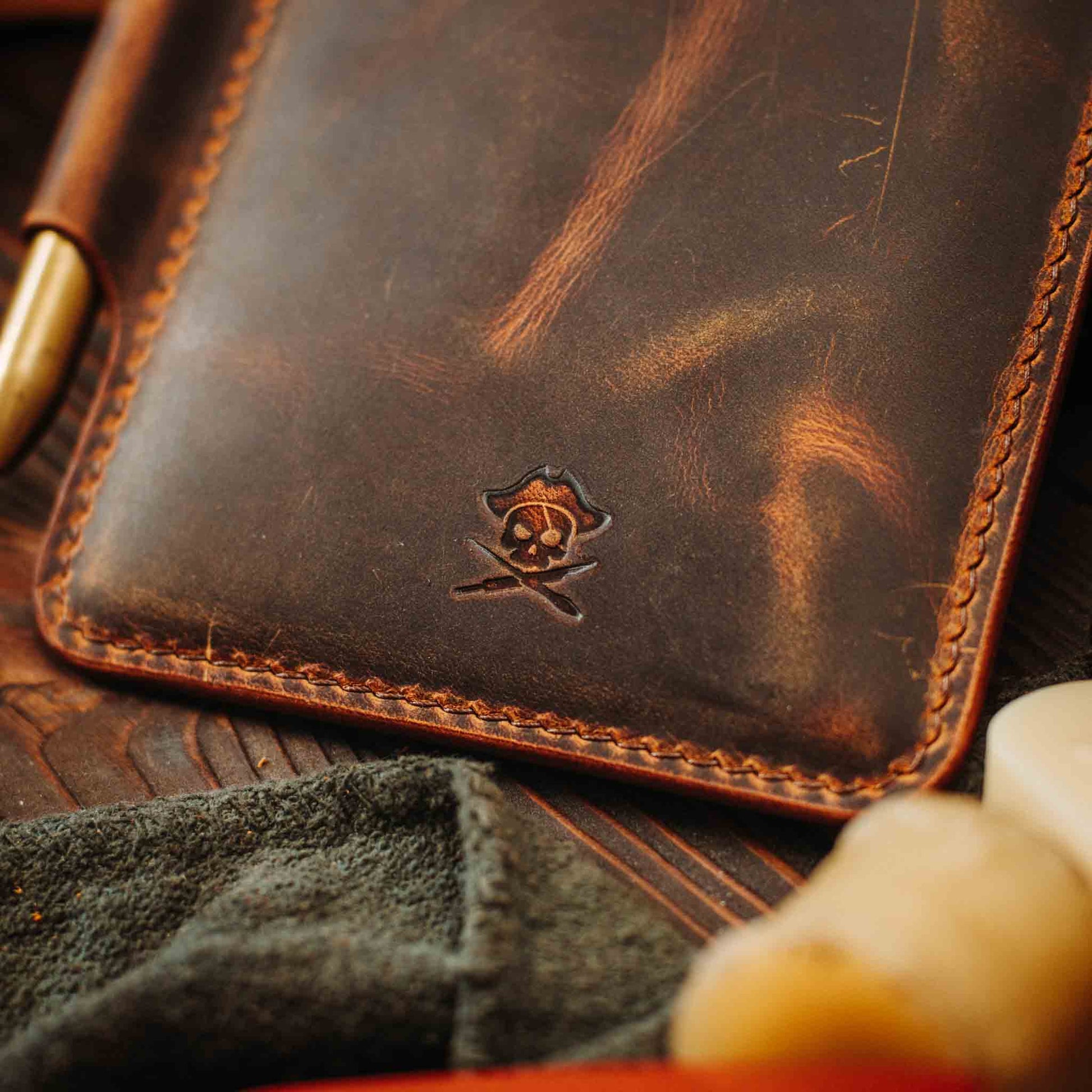 Velcro Journal Cover - Helmsman | Leather Field Notes Holder | Patch Display Pirate Goods