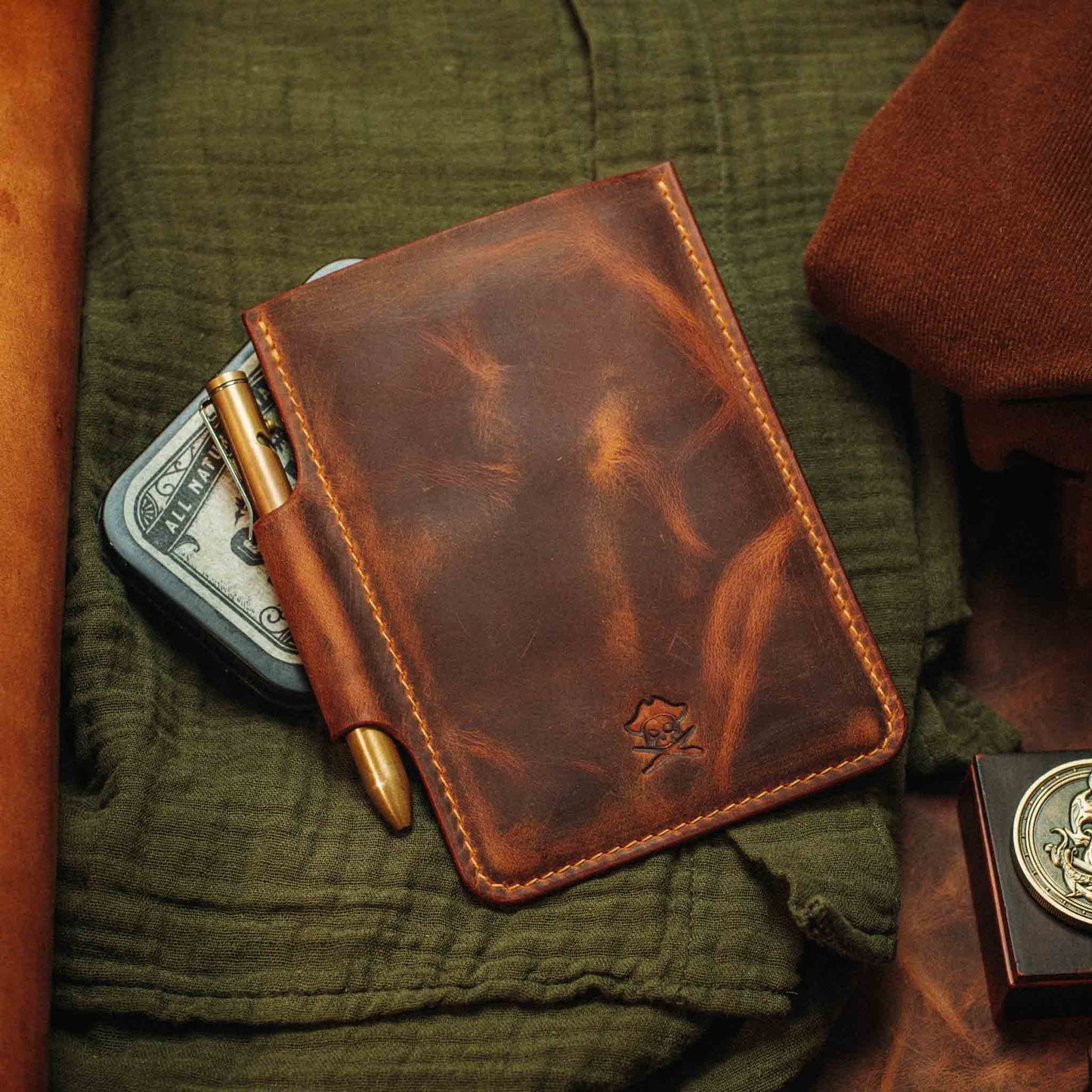 Velcro Journal Cover - Helmsman | Leather Field Notes Holder | Patch Display Pirate Goods