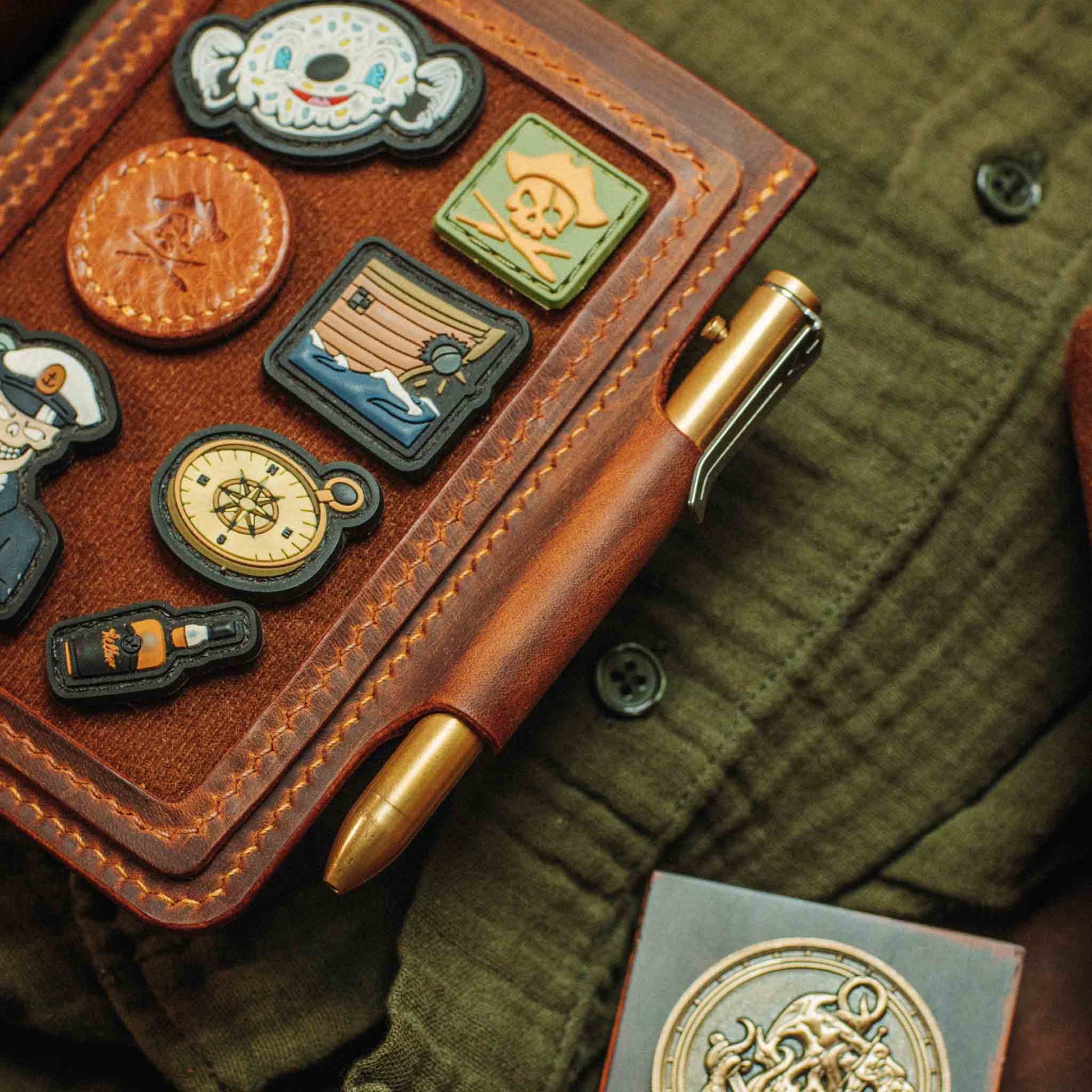 Velcro Journal Cover - Helmsman | Leather Field Notes Holder | Patch Display Pirate Goods