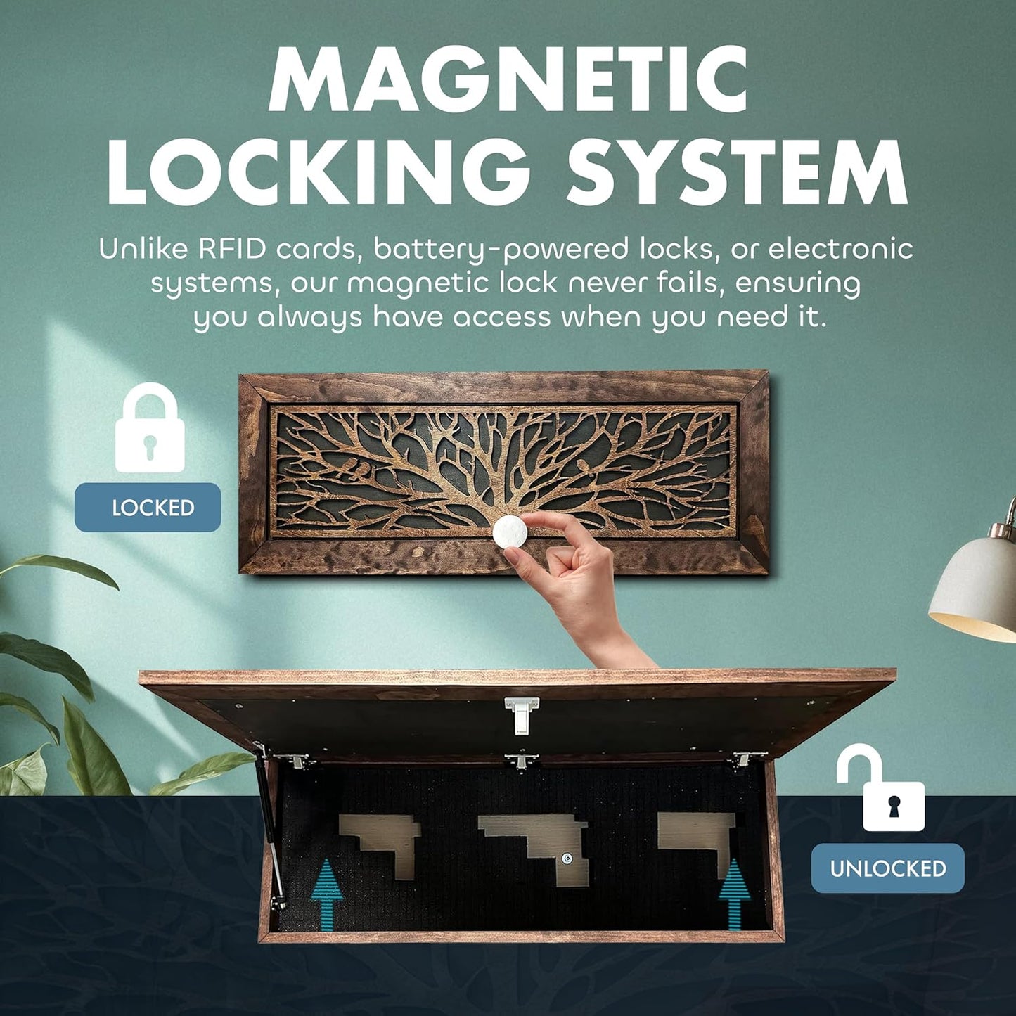 Large Birds in a Tree Gun Concealment Furniture, Concealed Shelf, Hidden Storage for Rifles, Shotguns, & Handguns