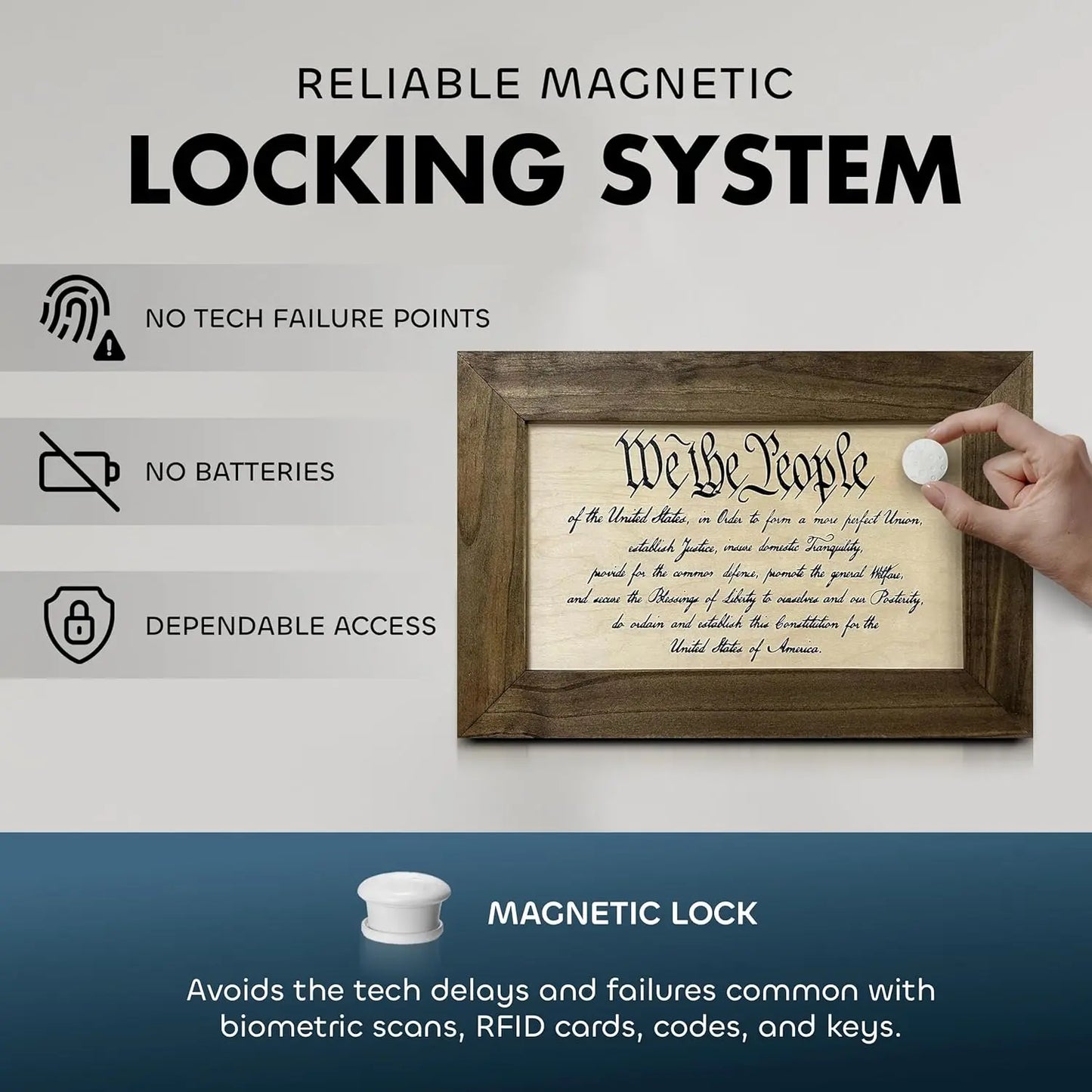 We The People Constitution Gun Concealment Furniture - Handcrafted Hidden Gun Storage Wall Decor - Hidden Safe Furniture with Magnetic Lock for Quick Access & Storage - Made in USA Bellewood Designs