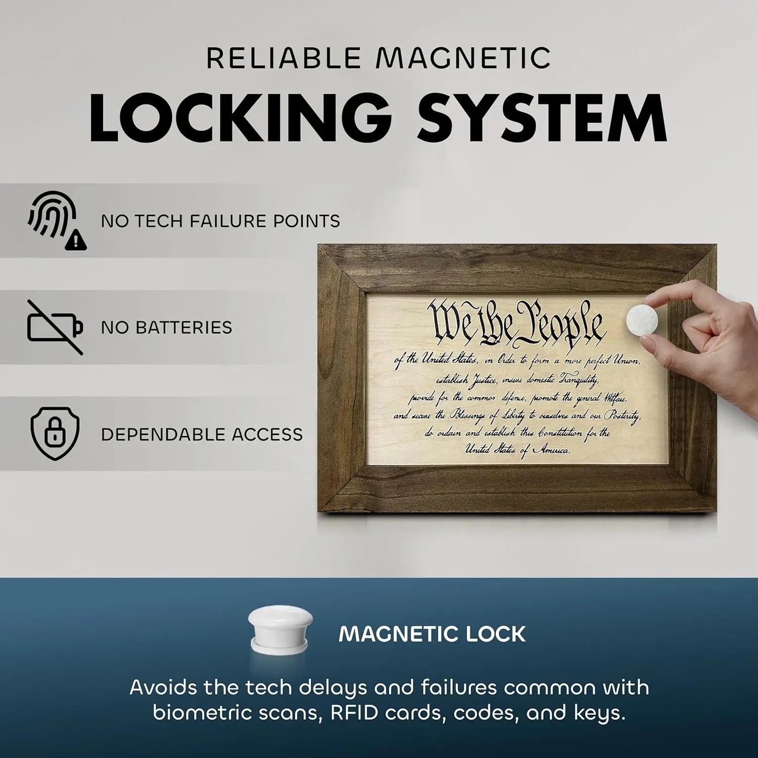 We The People Constitution Gun Concealment Furniture - Handcrafted Hidden Gun Storage Wall Decor - Hidden Safe Furniture with Magnetic Lock for Quick Access & Storage - Made in USA Bellewood Designs