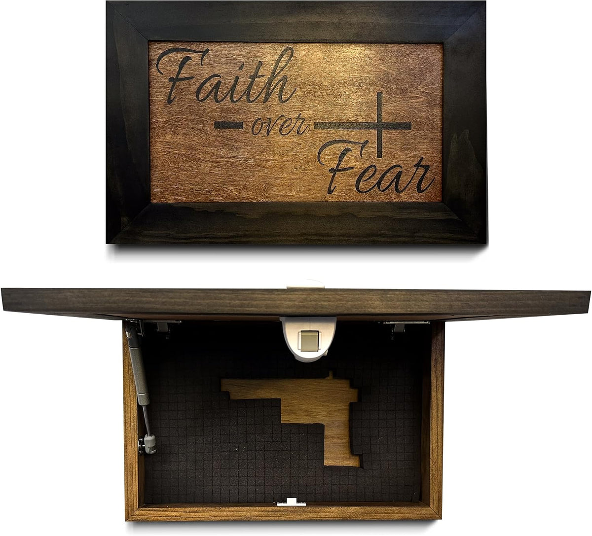 Hidden Gun Storage Safe Faith Over Fear Wall Decor Concealment Furniture