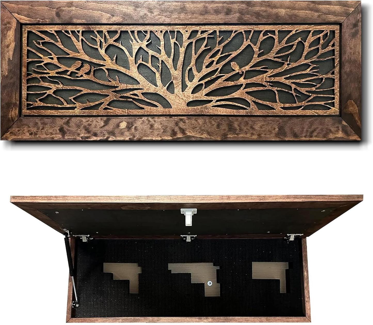Large Birds in a Tree Gun Concealment Furniture, Concealed Shelf, Hidden Storage for Rifles, Shotguns, & Handguns