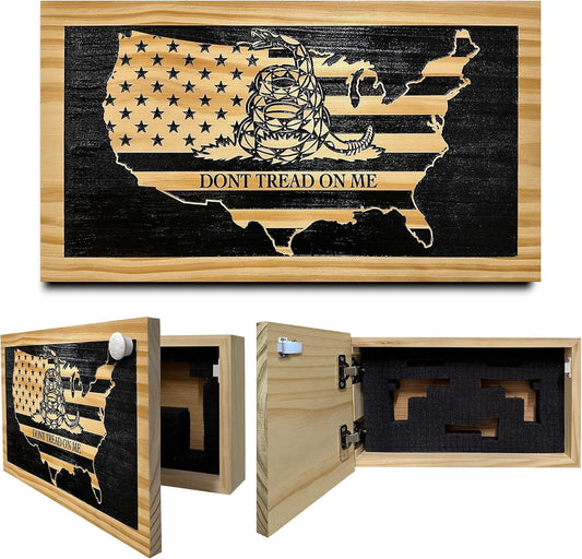 Dont Tread on Me Concealment Shelf - Quick Access Patriotic Hidden Gun Storage with Magnetic Lock - Safe & Secure Gun Concealment Furniture (Union)