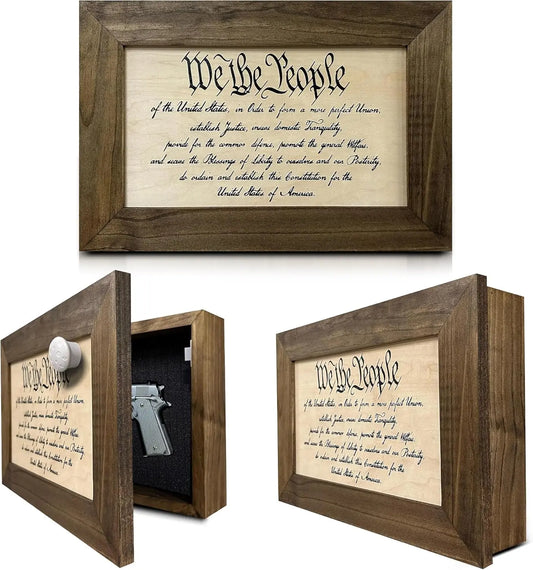 We The People Constitution Gun Concealment Furniture - Handcrafted Hidden Gun Storage Wall Decor - Hidden Safe Furniture with Magnetic Lock for Quick Access & Storage - Made in USA Bellewood Designs