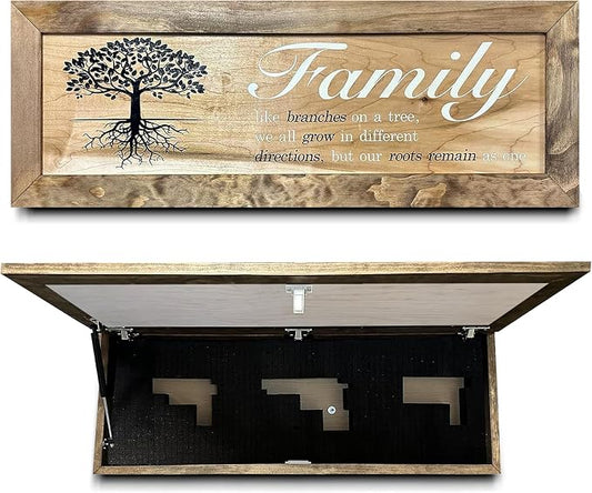 Large Hidden Gun Storage Cabinet with Family Tree Design & Magnetic Lock