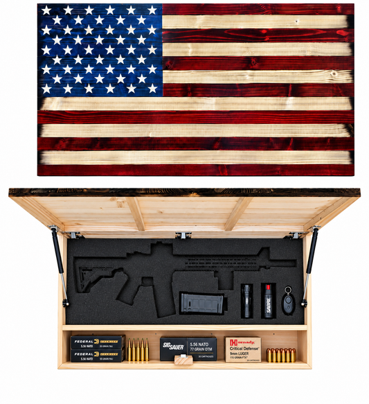 Large American Flag Hidden Gun Safe with Magnetic Lock (Red and Blue)