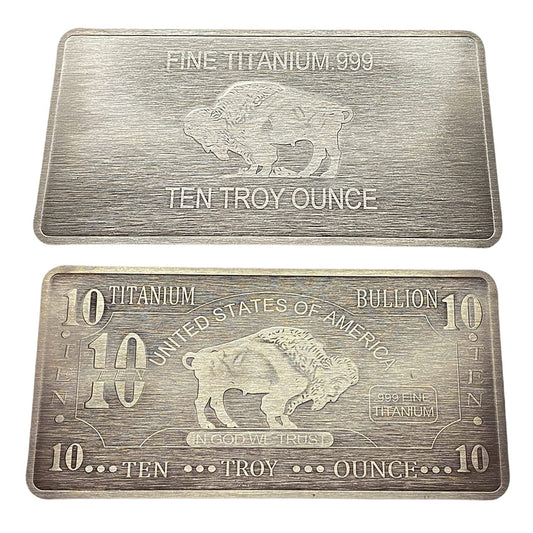 LOT OF 50 - 10 Ounce OZ 999 Fine Solid Titanium Precious Metal American Buffalo Bars