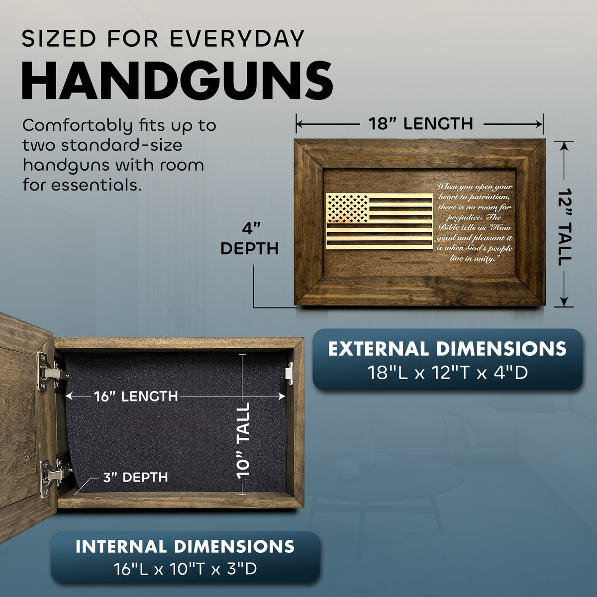 American Flag Patriot Hidden Gun Storage Secure Handgun Safe Concealment Furniture (Jacobean)