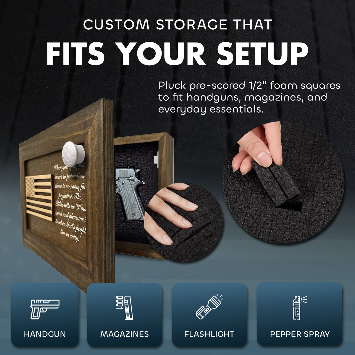 American Flag Patriot Hidden Gun Storage Secure Handgun Safe Concealment Furniture (Jacobean)