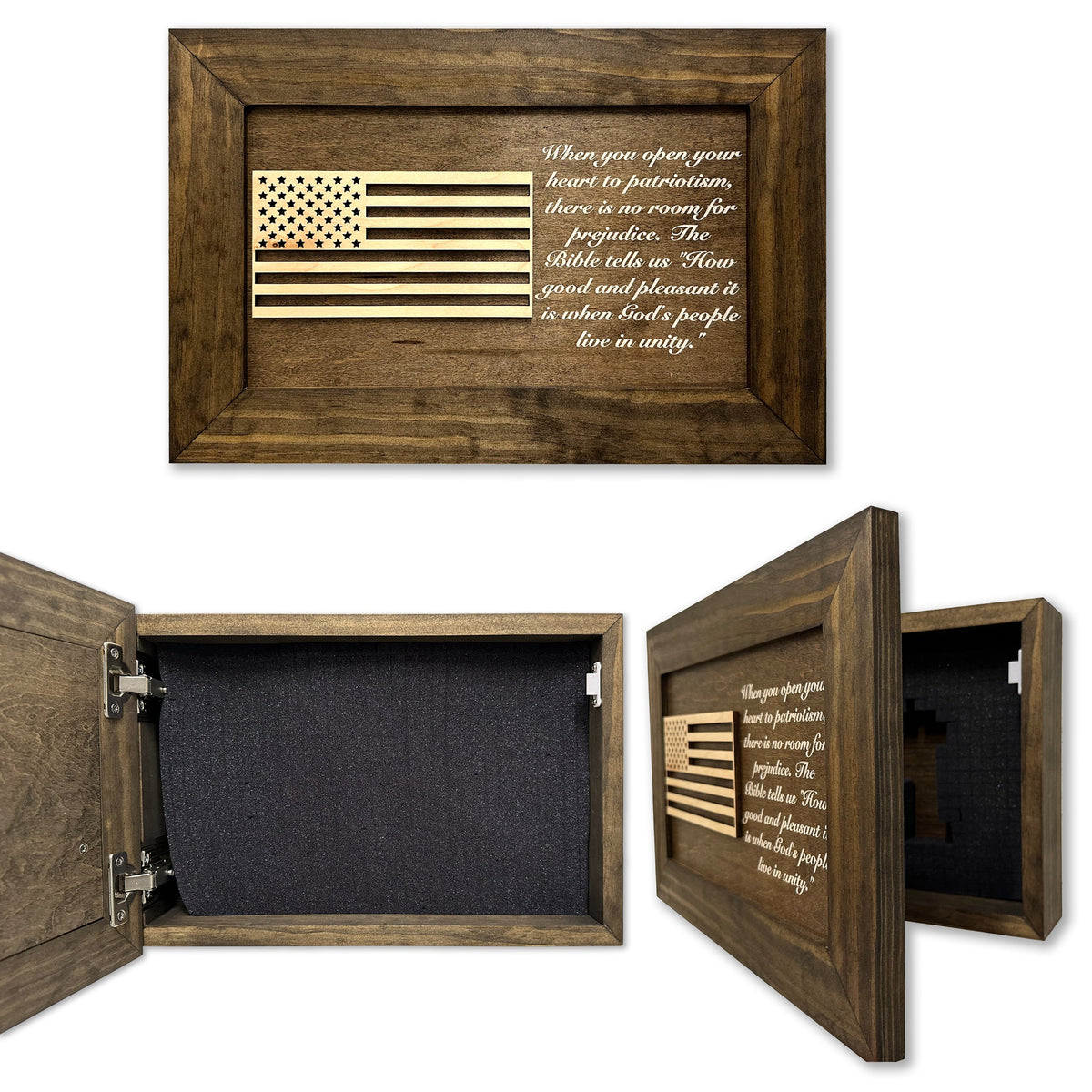American Flag Patriot Hidden Gun Storage Secure Handgun Safe Concealment Furniture (Jacobean)