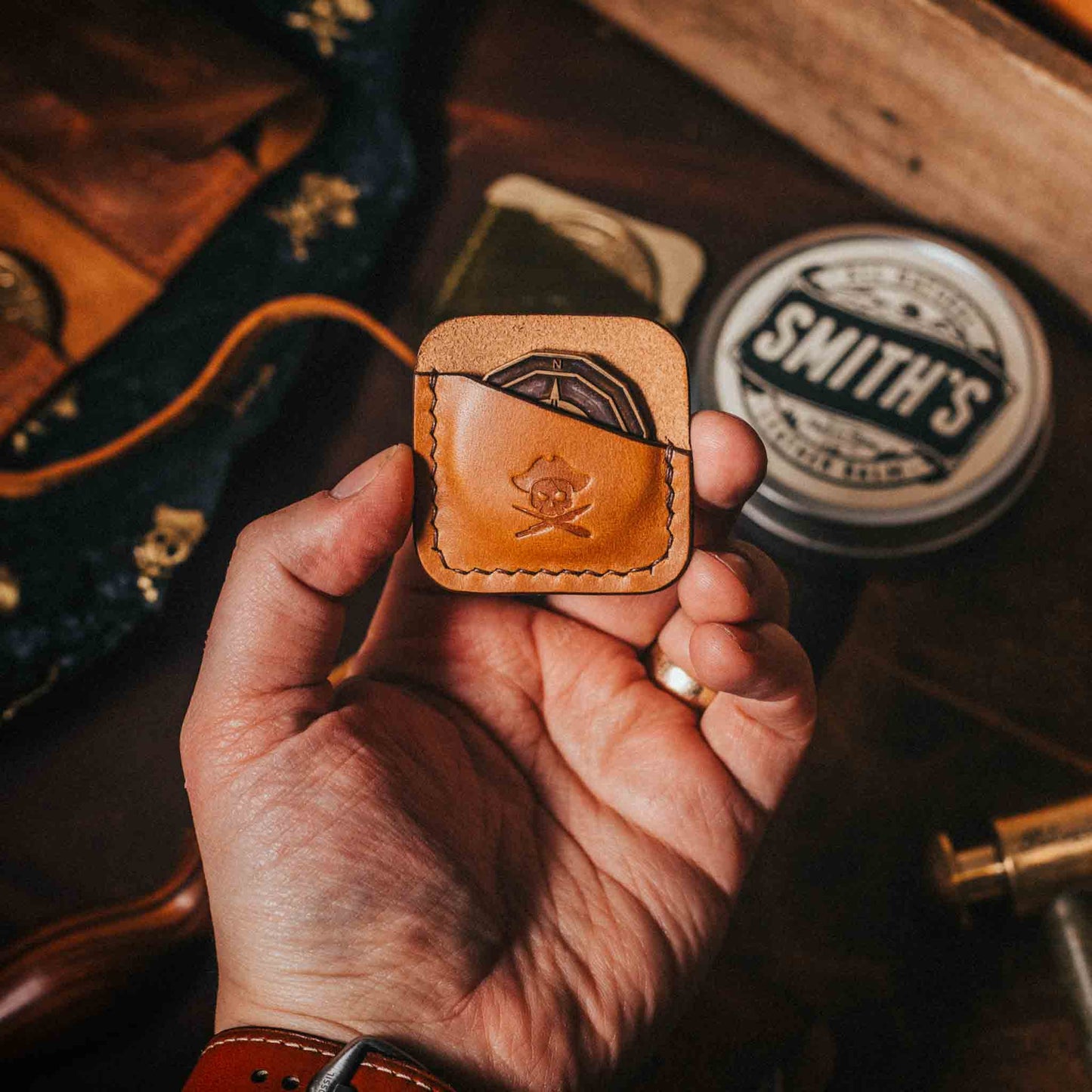 Pirate Goods Peso Pocket Coin Holder – Leather Challenge Coin Case for EDC