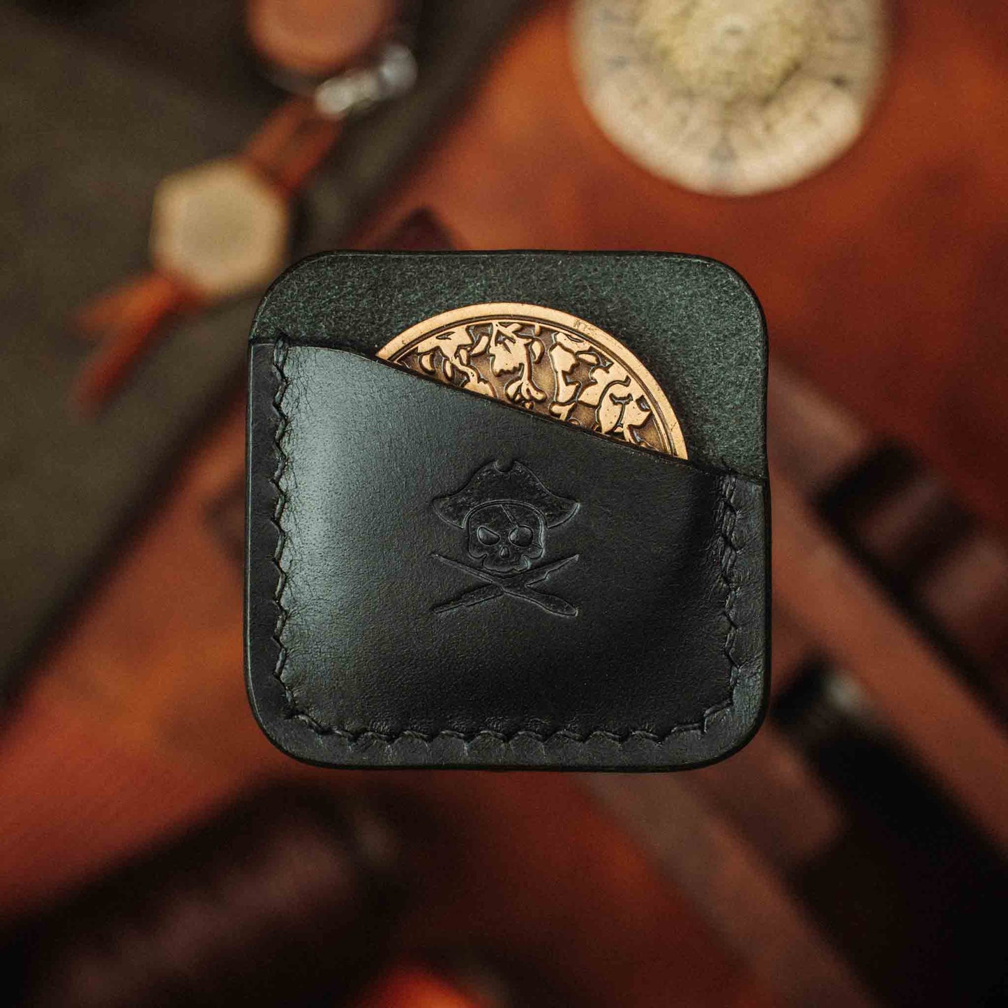 Pirate Goods Peso Pocket Coin Holder – Leather Challenge Coin Case for EDC